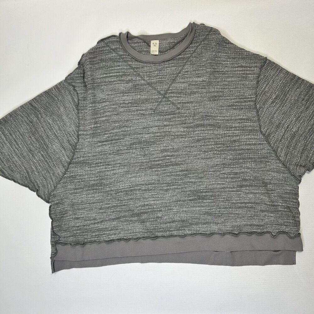 We the Free People Thermal Waffle Knit Top Shirt Size Small Gray Oversized